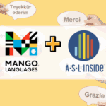 mango languages and ASL inside logo against a yellow background